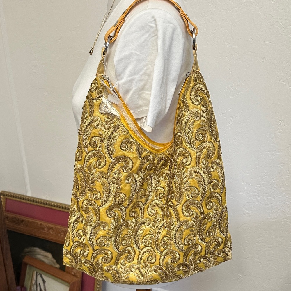 Yellow Embroidered sequined Women's bag